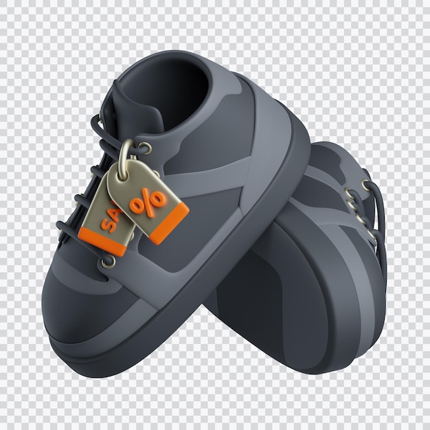 PSD zapatos de hombre y etiqueta de descuento para el icono 3d de la promoción del viernes negro