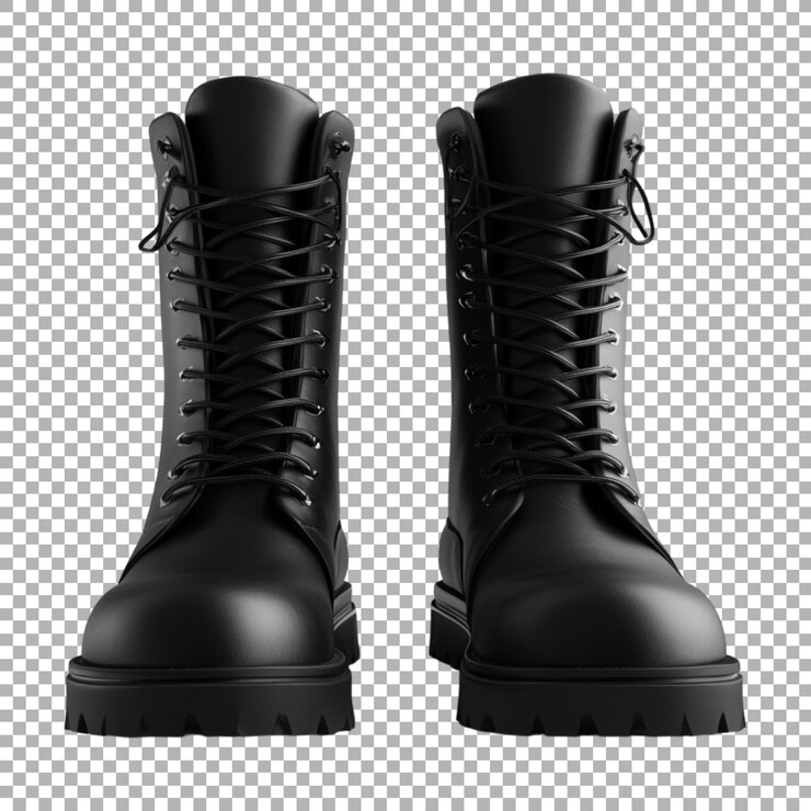 PSD zapatos o botas de cuero largos negros de png sobre un fondo transparente