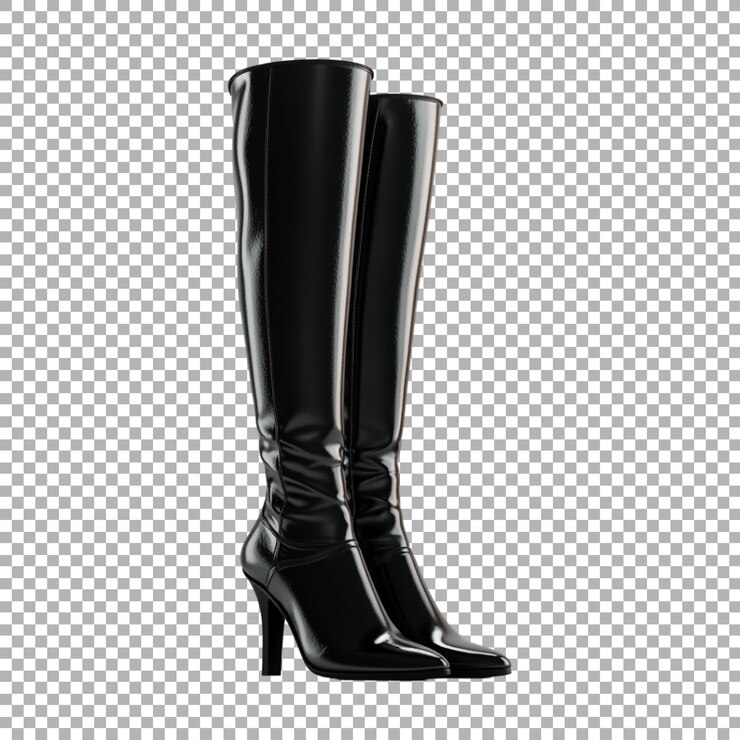 PSD zapatos o botas de cuero largos negros de png sobre un fondo transparente