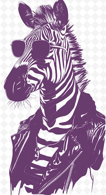 PSD zebra con una chaqueta de motociclista y una expresión rebelde cartel de animales colecciones de arte vectorial de bocetos