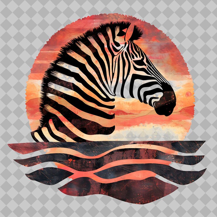 PSD zebra dentro de una silueta horizontal ondulada savannah africana png acuarela diseños de animales