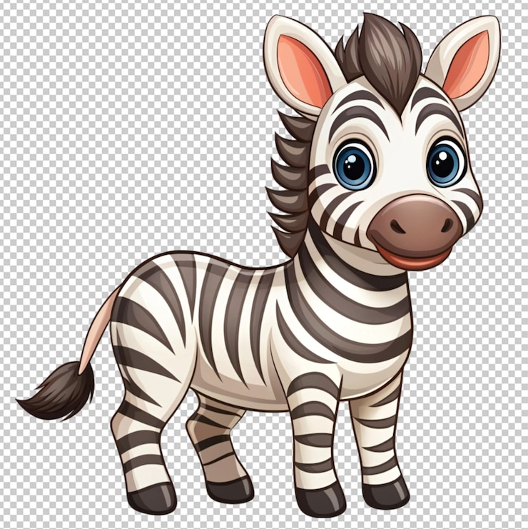 PSD una zebra de dibujos animados bonita sobre un fondo transparente
