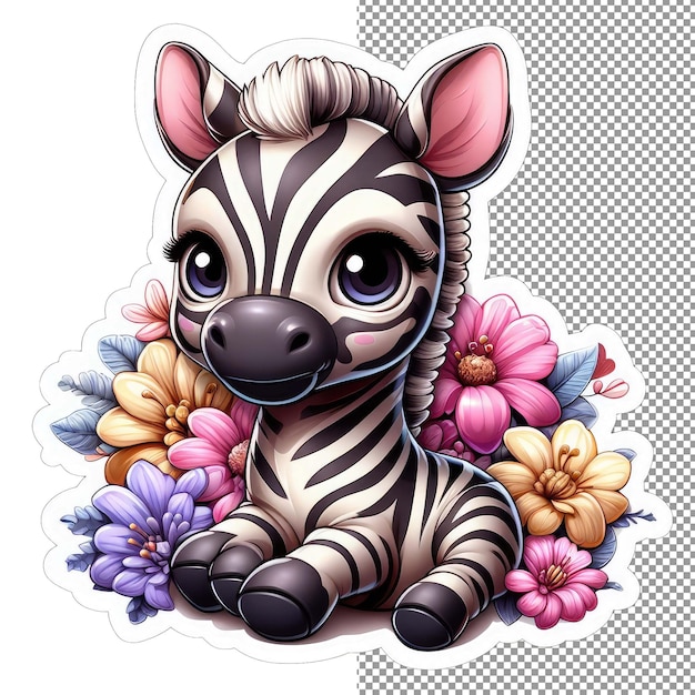 PSD zebra em flor adesivo de beleza emoldurado