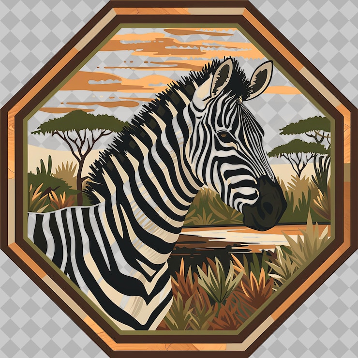PSD zebra in einer silhouette hexagon savannah geschmückt mit einem pe png aquarell tierentwürfe