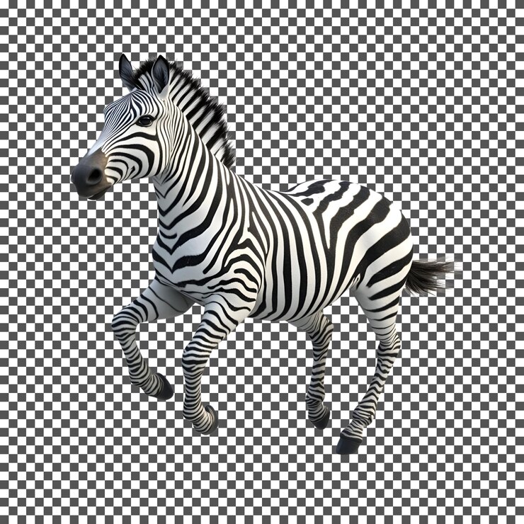 PSD zebra läuft über einen durchsichtigen hintergrund