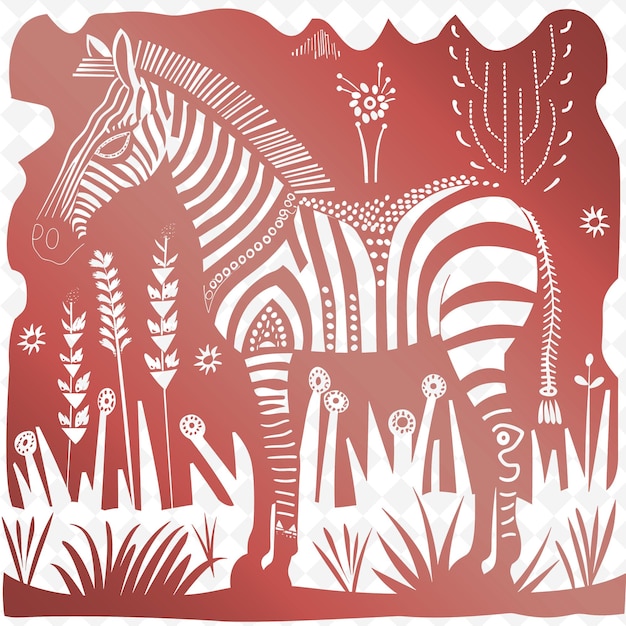 PSD zebra line art com pastagens e contas africanas para deco creative outline scribble collections