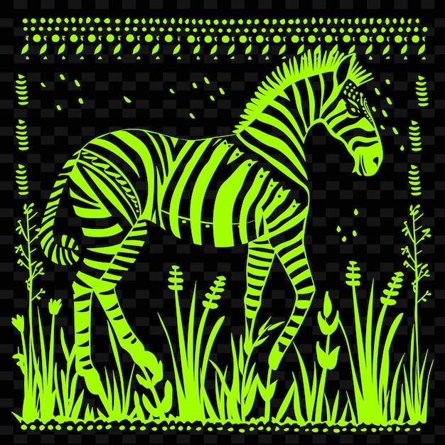 Zebra line art mit grasland und afrikanischer perlenarbeit für deco creative outline scribble collections