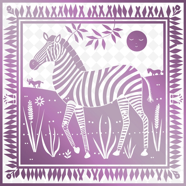 PSD zebra line art mit grasland und afrikanischer perlenarbeit für deco creative outline scribble collections