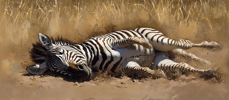 PSD zebra rollt im staub ein moment spielerischer erleichterung