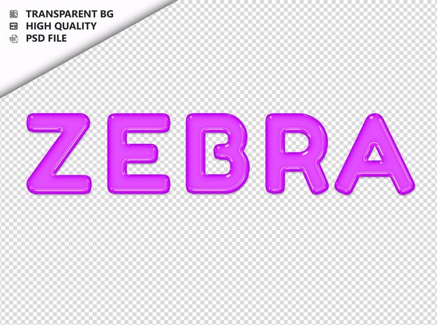 PSD zebra typography texto roxo vidro brilhante psd transparente