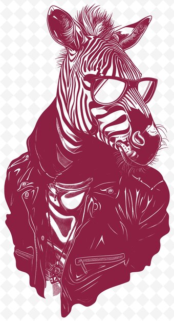 PSD le zèbre avec une veste de motard et une expression rebelle poster animals sketch art vector collections