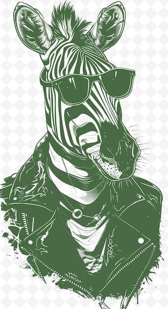 PSD le zèbre avec une veste de motard et une expression rebelle poster animals sketch art vector collections