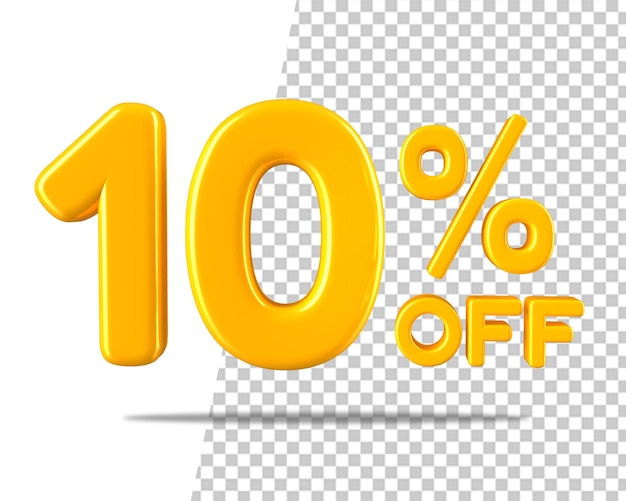 Zehn Prozent Rabatt auf Gold 10 Symbol 3D-Rendering