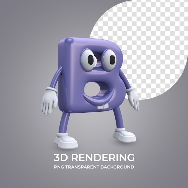 PSD zeichentrickfigur buchstabe b 3d-rendering isoliert transparenten hintergrund