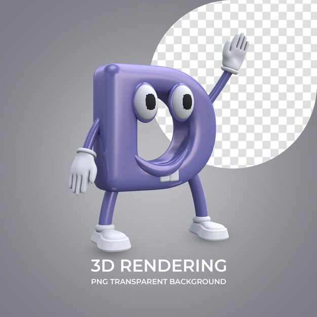 Zeichentrickfigur Buchstabe D 3D-Rendering isoliert transparenten Hintergrund