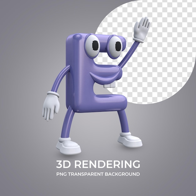 PSD zeichentrickfigur buchstabe e 3d-rendering isoliert transparenten hintergrund
