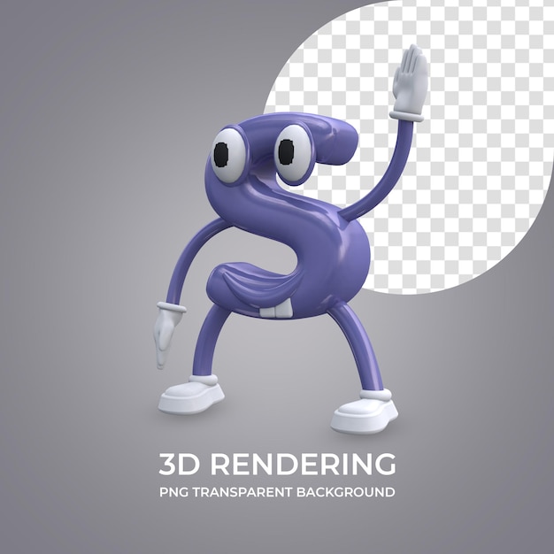 Zeichentrickfigur buchstabe s 3d-rendering isoliert transparenten hintergrund