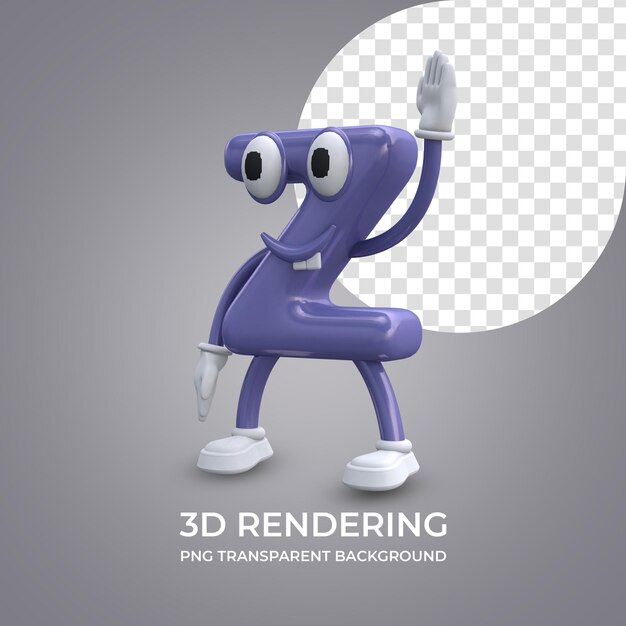 Zeichentrickfigur Buchstabe Z 3D-Rendering isoliert transparenten Hintergrund