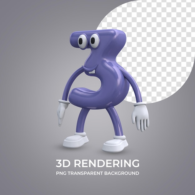 Zeichentrickfigur Nummer 3 3D-Rendering isoliert transparenten Hintergrund