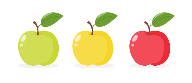 Zeichentrickfilm Apfel Set Rot Grün und Gelb Apfel Vektor Illustration