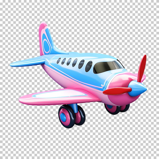 Zeichentrickfilmflugzeug blau-rosa isolierte auf durchsichtigem hintergrund