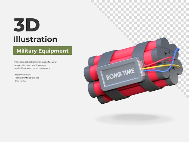 PSD zeitbombe 3d-symbol, illustration militärischer ausrüstung