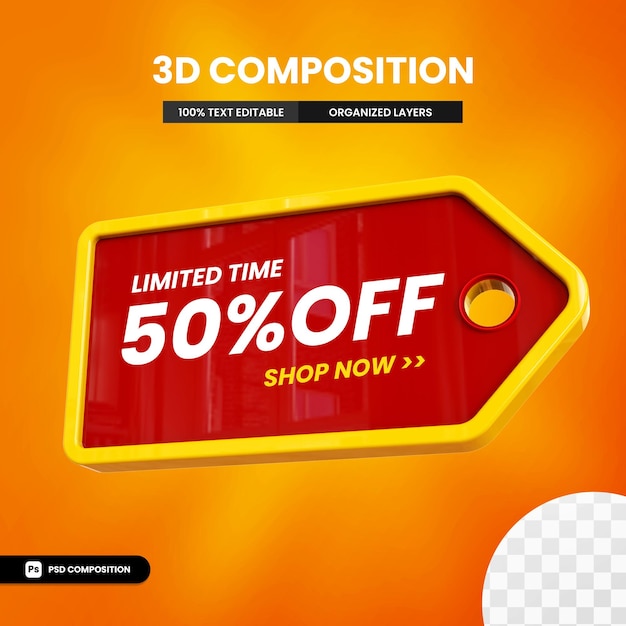 Zeitlich begrenztes 3D-Textfeld mit bis zu 50 Prozent Rabatt