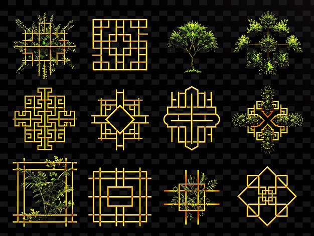 PSD zen style trellises pixel art com padrões simples com textura criativa y2k neon item designs