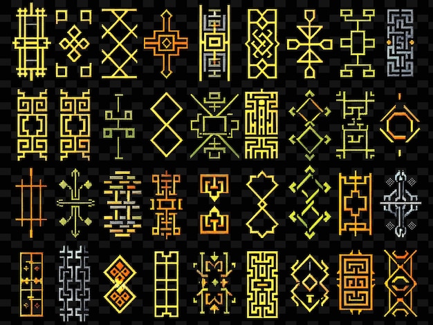 Zen Style Trellises Pixel Art avec des motifs simples présentant une texture créative Designs d'objets au néon Y2K