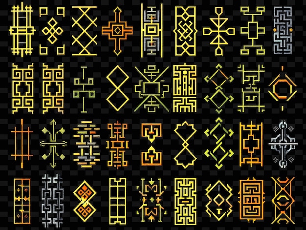 PSD zen style trellises pixel art avec des motifs simples présentant une texture créative designs d'objets au néon y2k