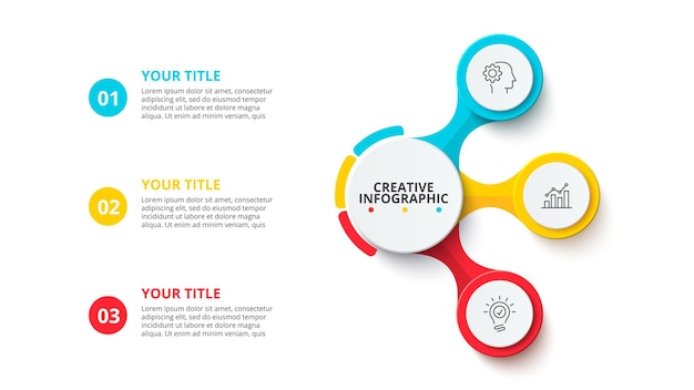 Zentraler kreis mit 3 kleinen kreisen infografik-designvorlage visualisierung von geschäftsdaten