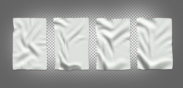 Zerknitterte, zerknitterte Hintergrundpapierbögen. Realistisches 3D-Set, leeres Crinkle-Mockup für Poster oder Banner