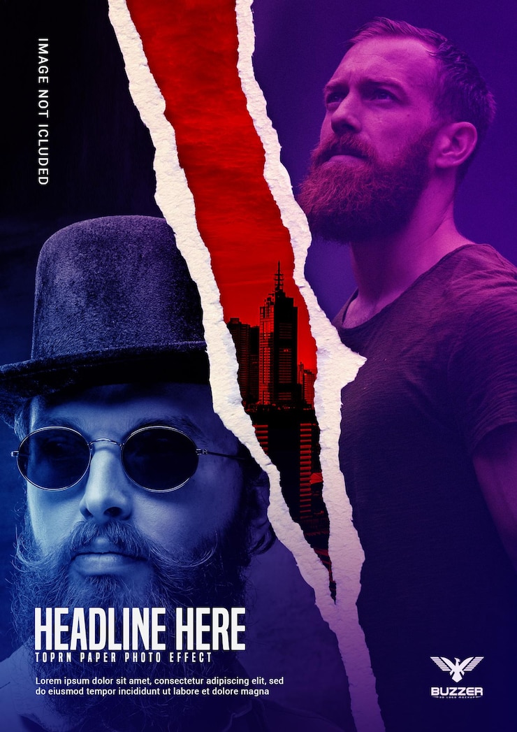 PSD zerrissene filmplakat-fotoeffektvorlage aus papier