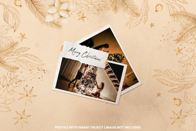 Zerrissener fotorahmen polaroid vorlage weihnachten und neujahr mockup premium psd