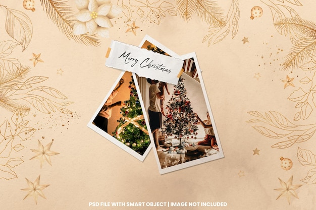 Zerrissener fotorahmen polaroid vorlage weihnachten und neujahr mockup premium psd