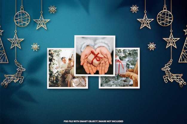Zerrissener fotorahmen polaroid vorlage weihnachten und neujahr mockup premium psd