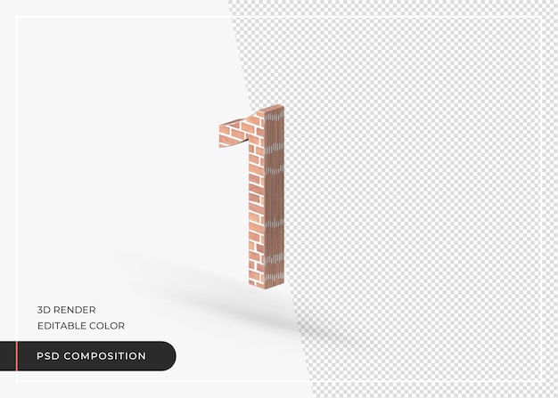 Ziegeleffekt numerische Nummer 1 isolierte 3D-Rendering
