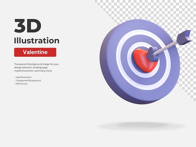 Ziel liebe pfeilsymbol valentinstag symbol 3d render illustration