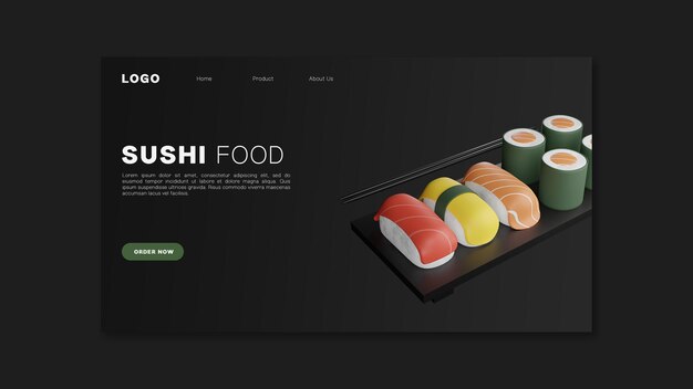 PSD zielseite mit 3d-illustration sushi