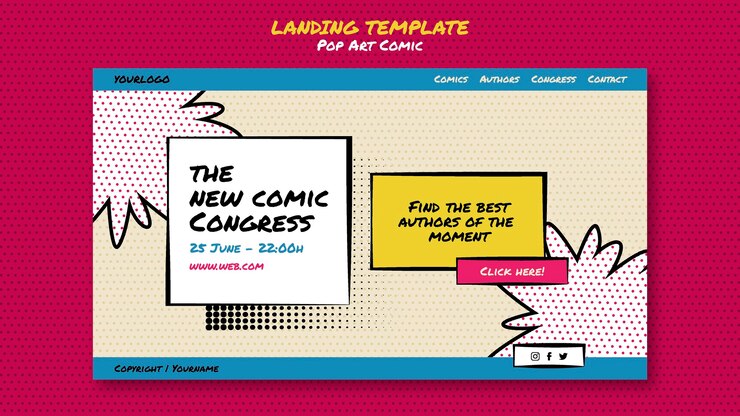 PSD zielseitenvorlage für comic-kongresse