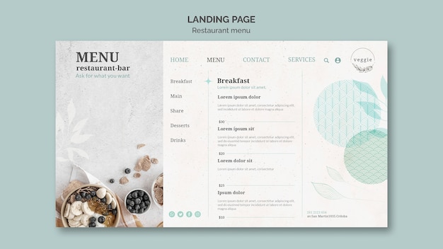 Zielseitenvorlage für restaurantmenüs