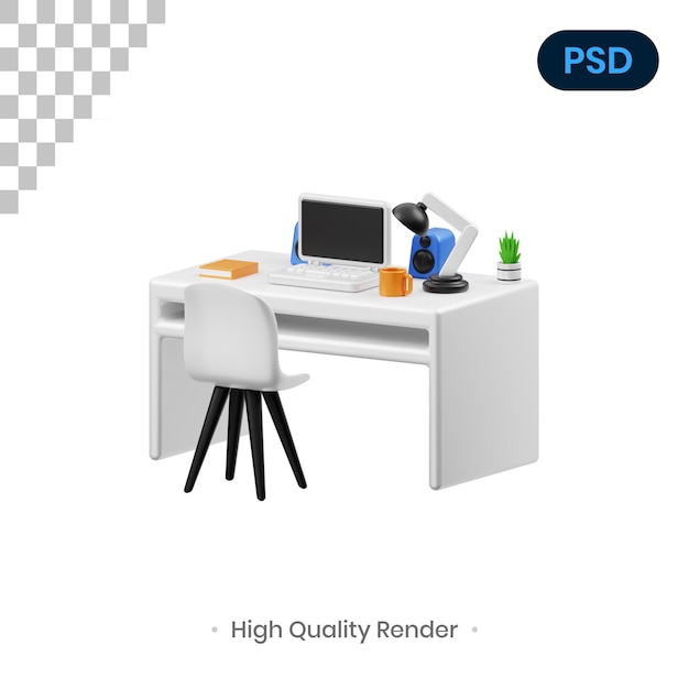 Zimmer schreibtisch 3d render illustration premium psd