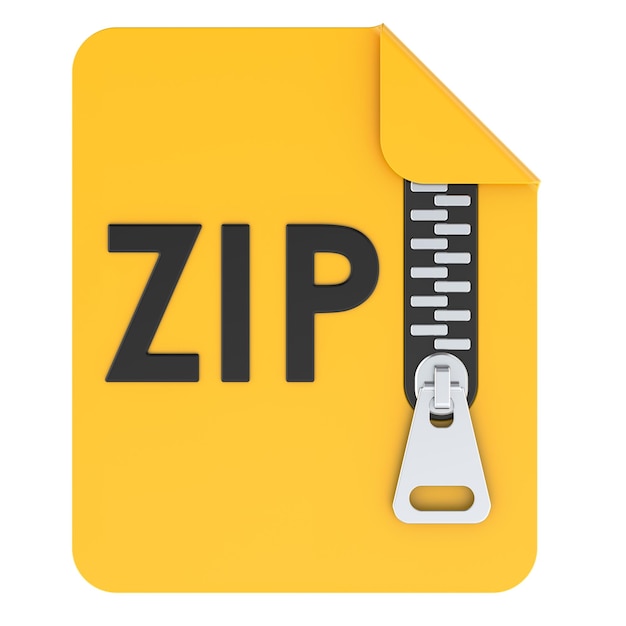 ZIP Archive File Icon with Zipper 3D rendering isolated on transparent background