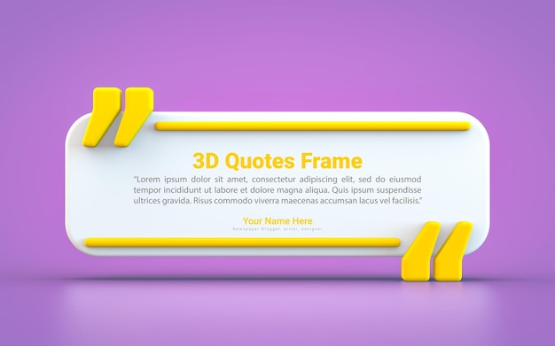 Zitat Box Frame Hintergrund leerer Raum Blogging Vorlage 3D-Render-Konzept für SMS