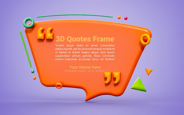 Zitat-Textfeld mit leerem Hintergrund 3D-Renderkonzept für Nachrichtenkommentar-Sprachrahmen