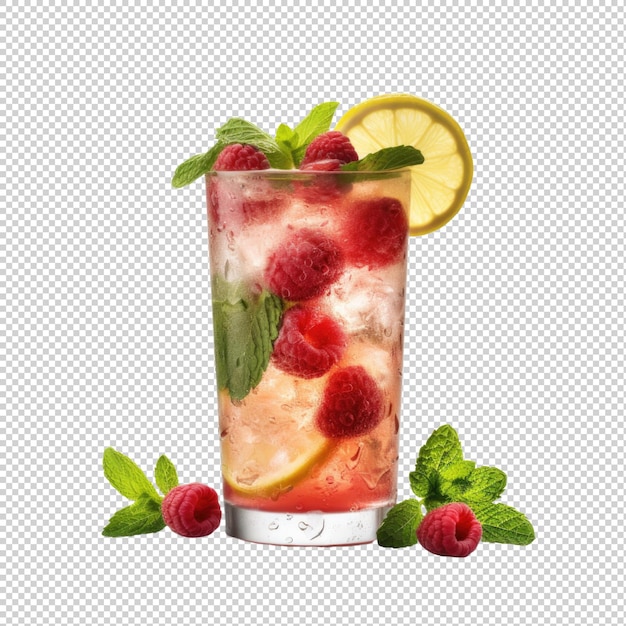 Zitronen-himbeer-mojito-cocktail isoliert auf transparentem hintergrund generative ki