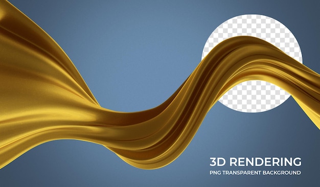 Zlaté vlnité abstraktní 3D renderování s transparentním pozadím