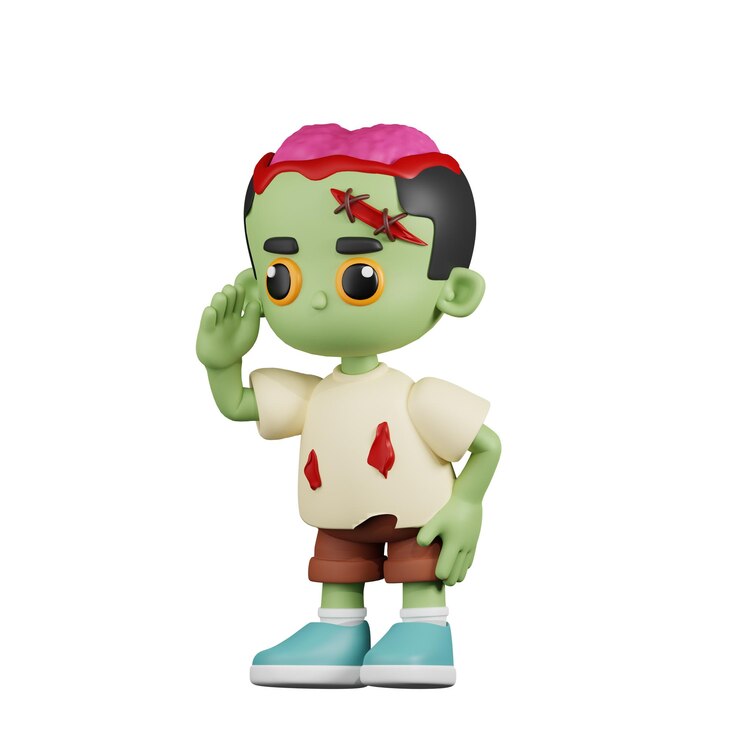 PSD zombie buscando algo pose de dibujos animados en 3d