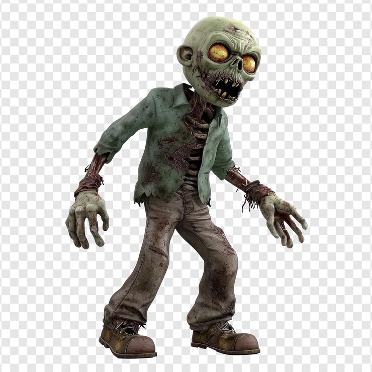 PSD zombie caminante halloween 3d dibujos animados aislados en fondo transparente