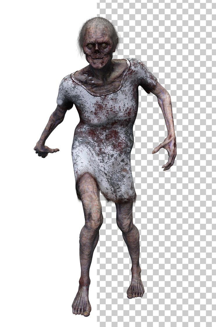 Zombie dengan latar belakang transparan render 3D